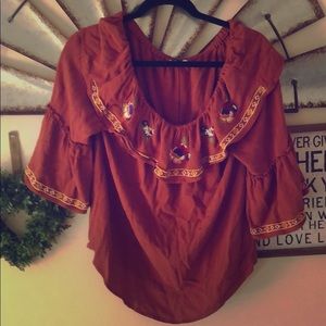 Embroidered Off-the-shoulder Top